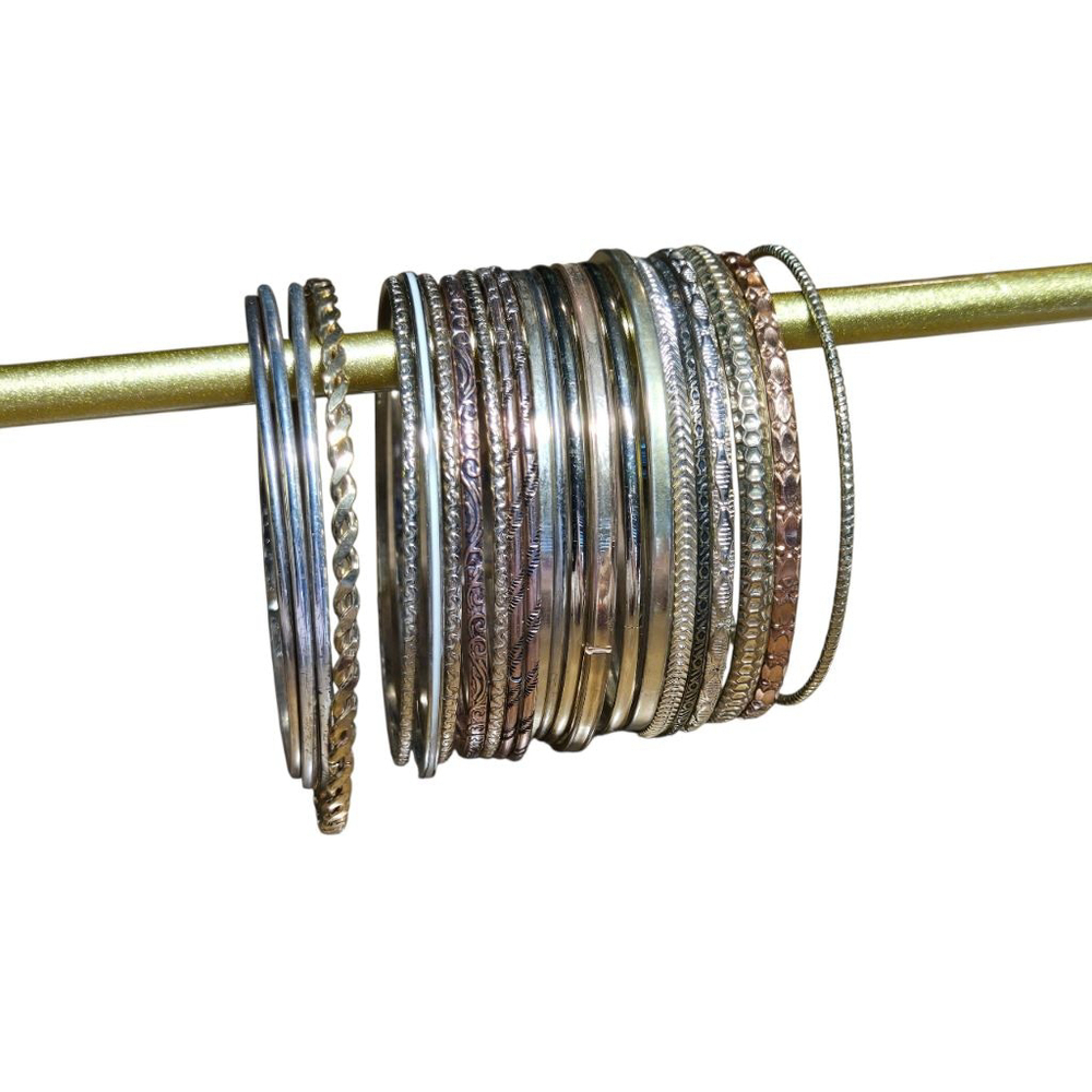 Women's Bangle Bracelet Set of 22 Goldtone Rosegold Silver Variety Textured